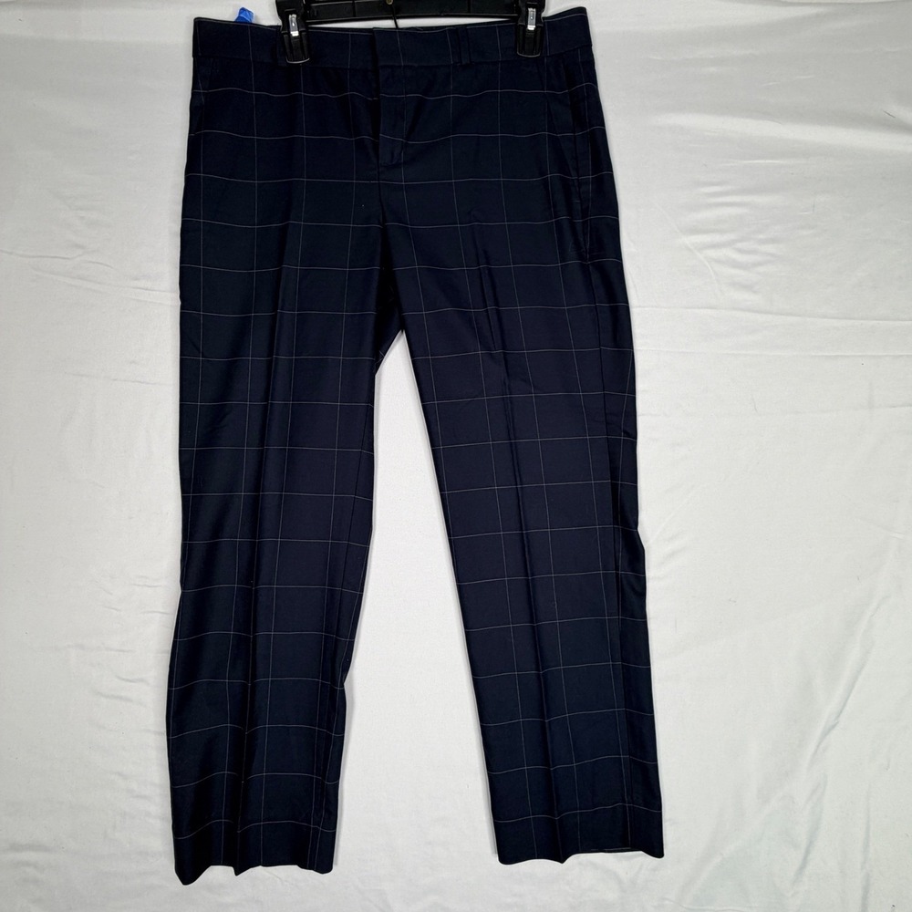 Banana Republic Avery Dress Pants 8 Navy Blue Windowpane Plaid Bi-Stretch